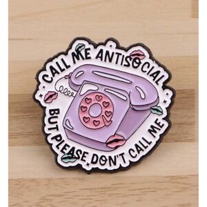Call Me Antisocial Retro Purple Rotary Phone Enamel Pin Sarcastic